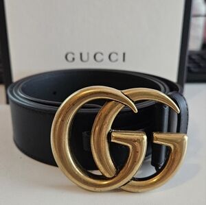 GUCCI GG Marmont Black Gold Buckle Wide Belt Size 38 / 95
